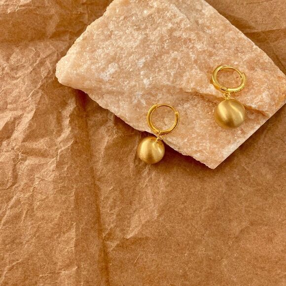 18K Gold Plated Brushed Ball Drops Viavia Earrings - Picture 4 of 6